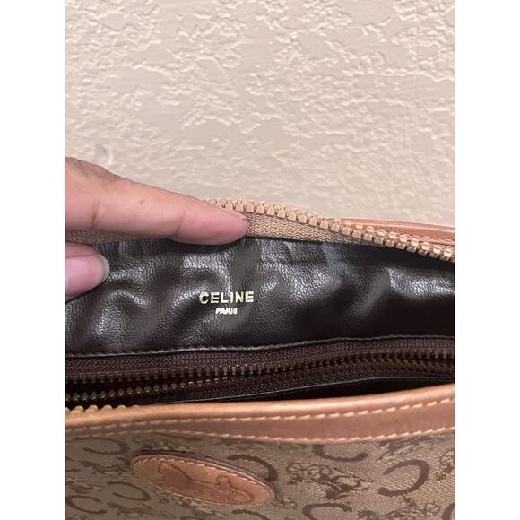 Vintage Celine Macadam Coated Canvas Clutch / Cosmetic Pouch Brown Leather Trim - Picture 5 of 6